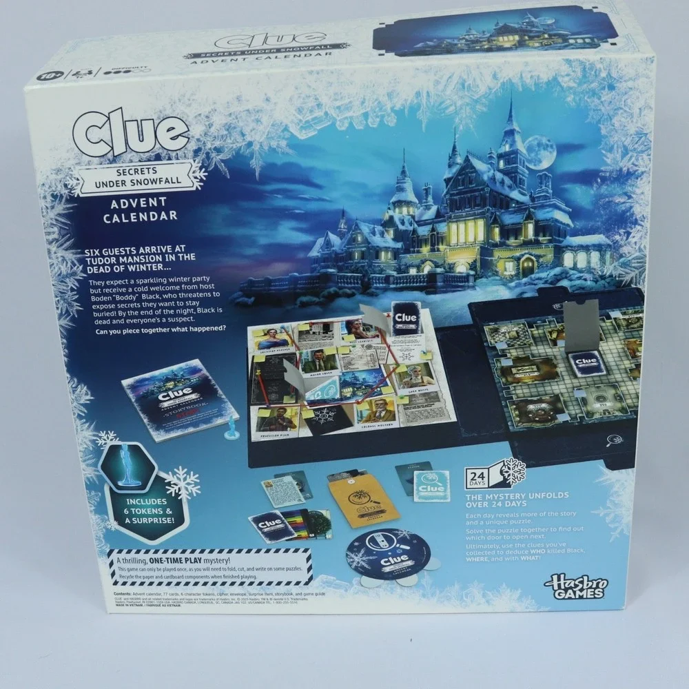 Clue Advent Calendar Secrets Under Snowfall 24 Days Family Mystery Game NEW READ